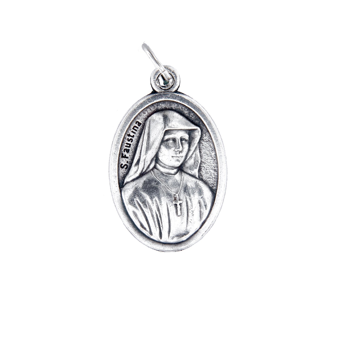 Medaglia Gesù Misericordioso e retro S. Faustina, in zama. Altezza 2,2 cm