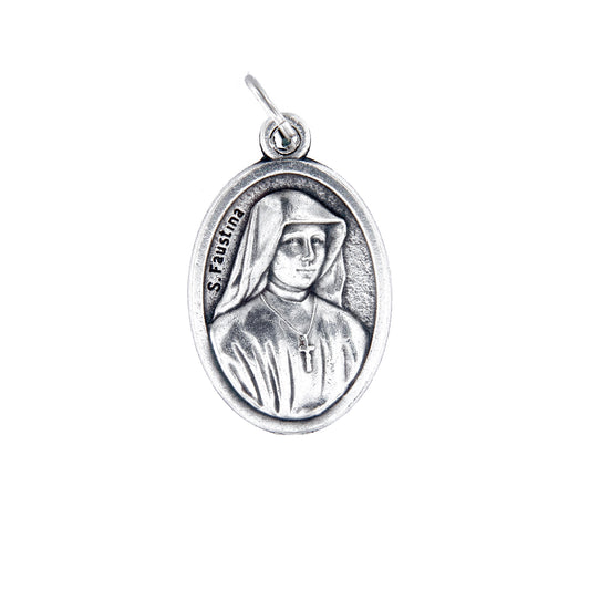 Medaglia Gesù Misericordioso e retro S. Faustina, in zama. Altezza 2,2 cm