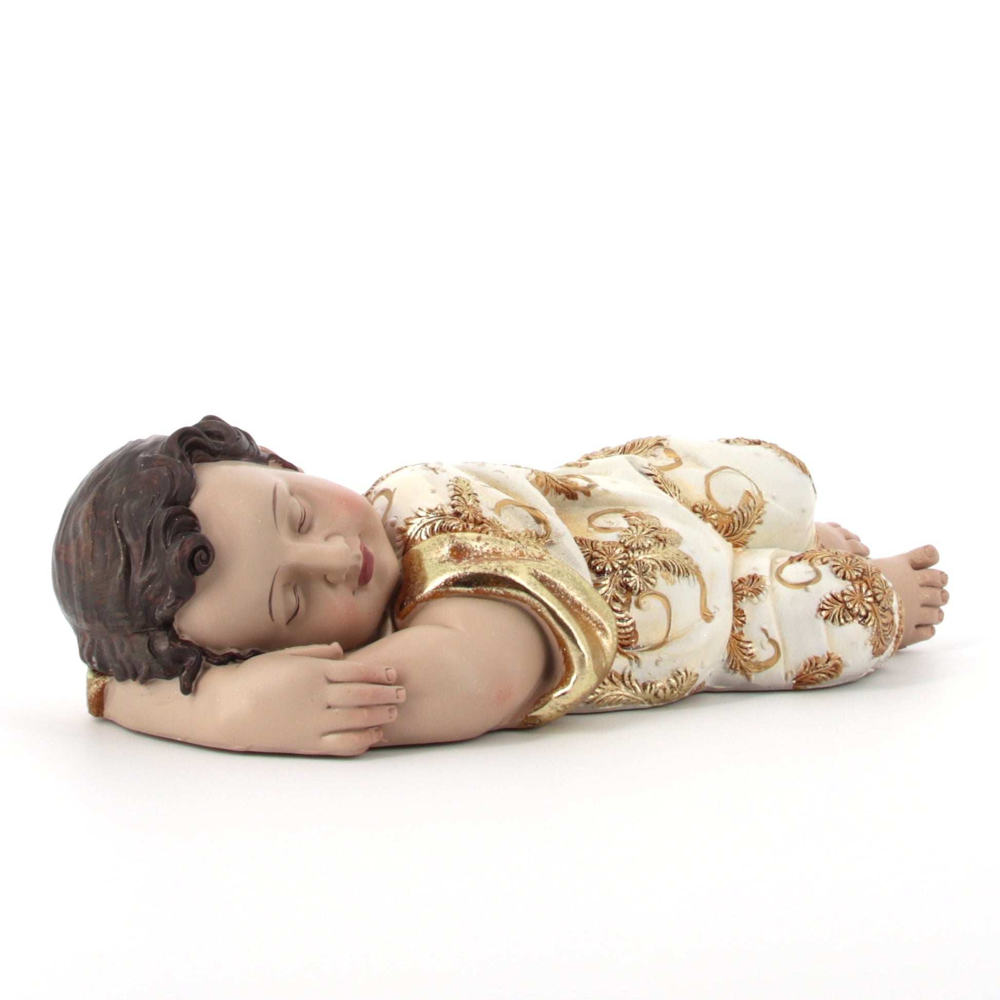 Statua Gesù Bambino dormiente in resina. Larghezza 31,8 cm