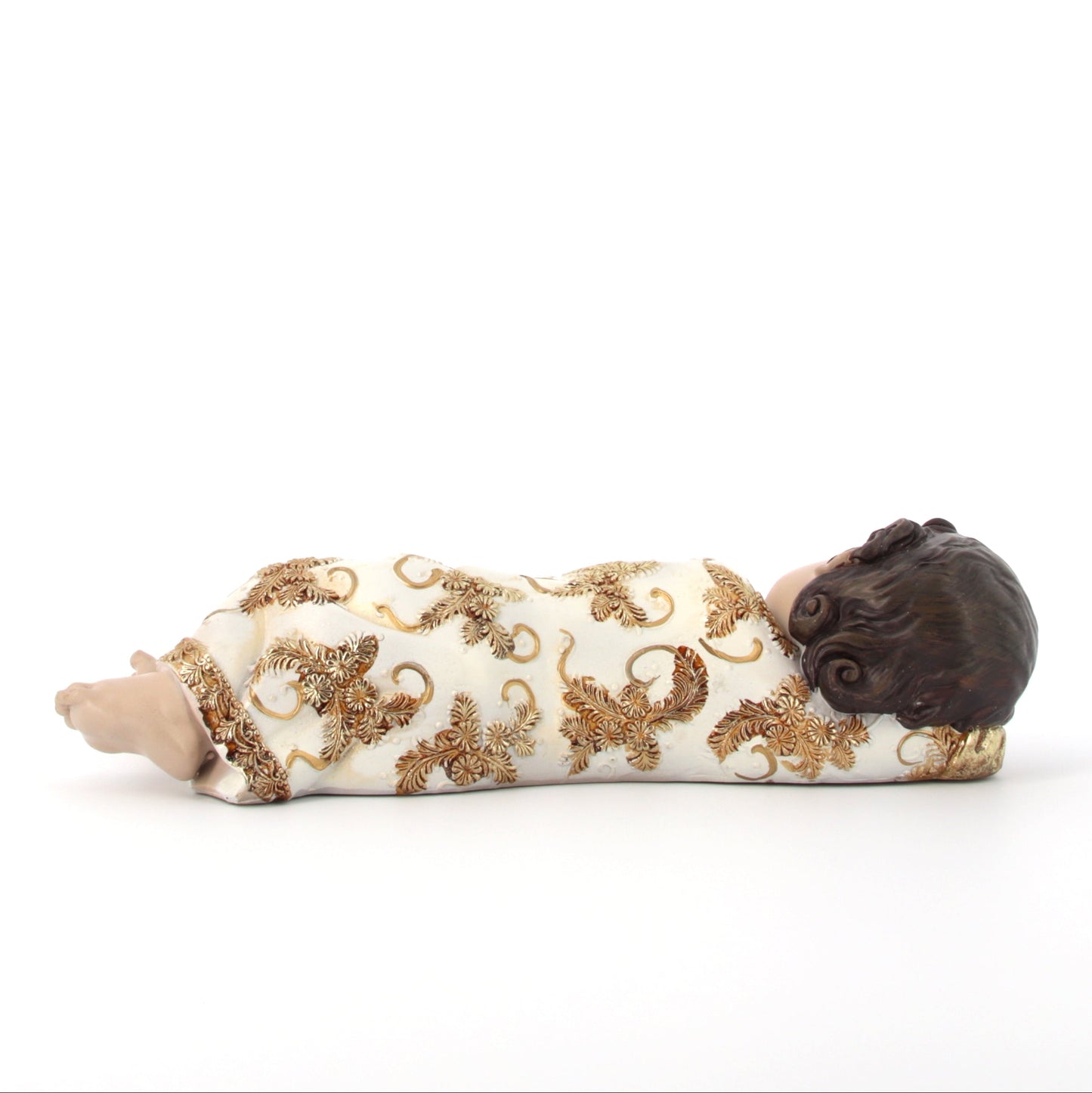 Statua Gesù Bambino dormiente in resina. Larghezza 31,8 cm