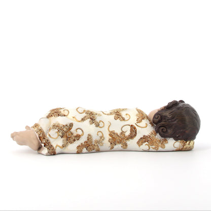 Statua Gesù Bambino dormiente in resina. Larghezza 31,8 cm