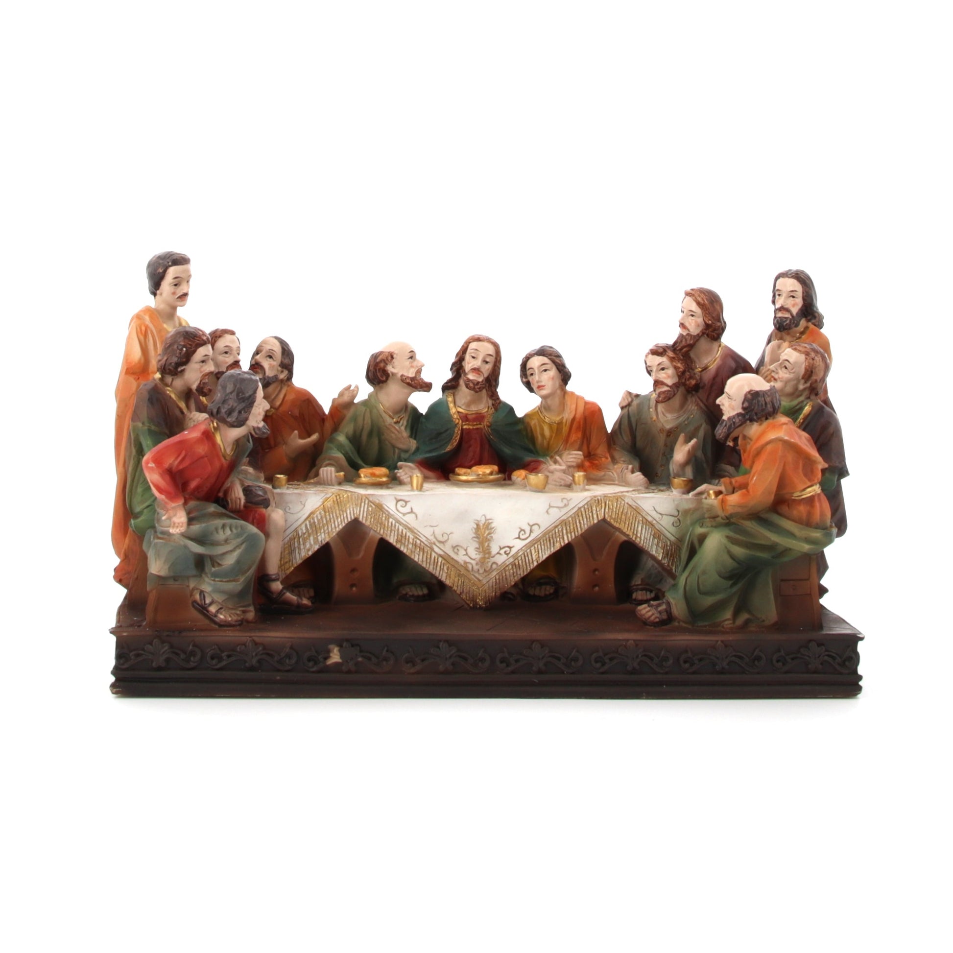 Statua Ultima cena, in resina colorata. Dimensioni 23x13 cm