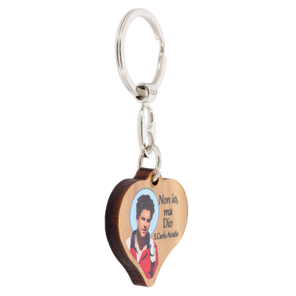 Portachiavi a forma di cuore con immagine St. Carlo Acutis. Dimensioni 4x4 cm