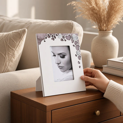 Cornice Portafoto in Legno Chiaro con Cuori 13x18 cm
