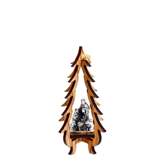 Nacimiento de madera de olivo y metal en forma de árbol de Navidad