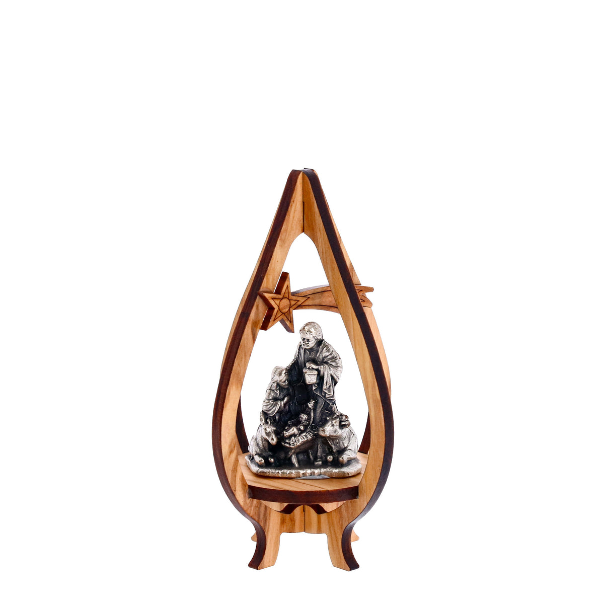 Nacimiento de madera de olivo y metal en forma de gota