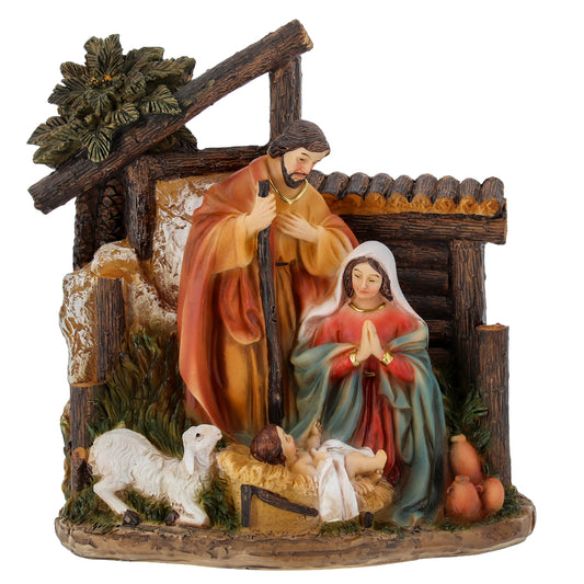 Presepe in resina dipinto a mano. Dimensioni 15x16 cm
