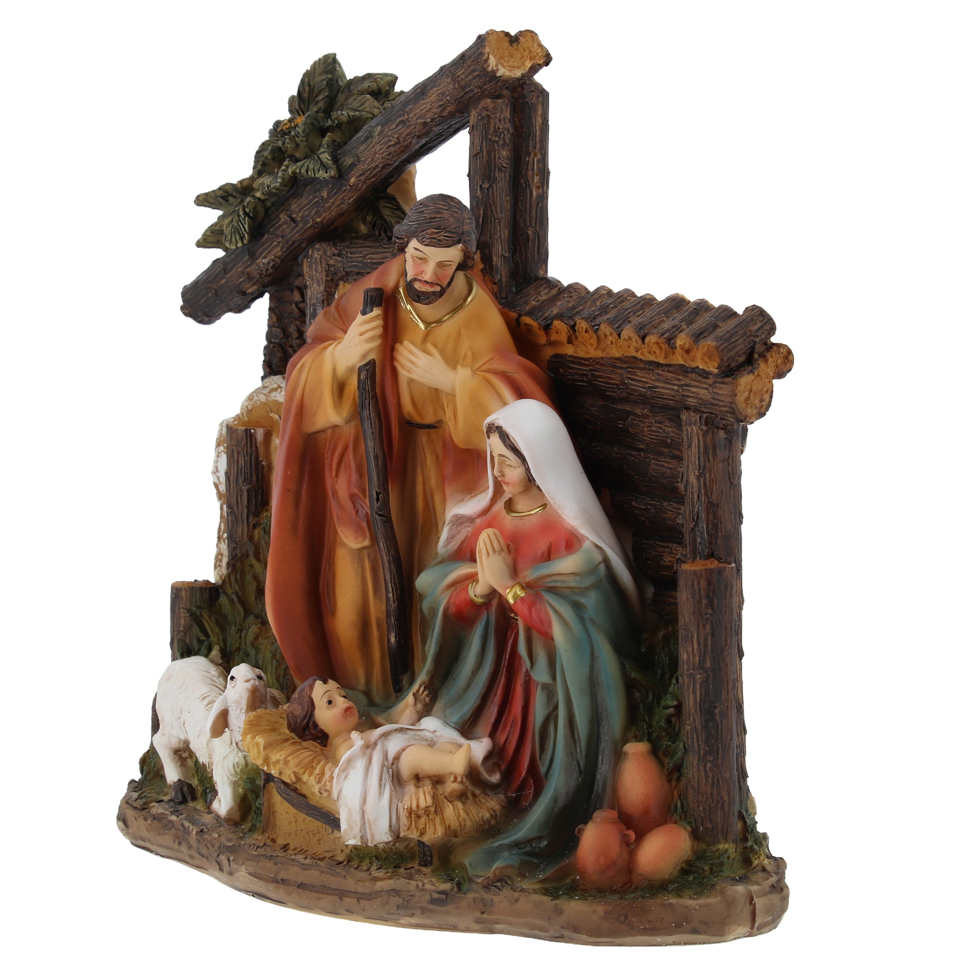 Presepe in resina dipinto a mano. Dimensioni 15x16 cm
