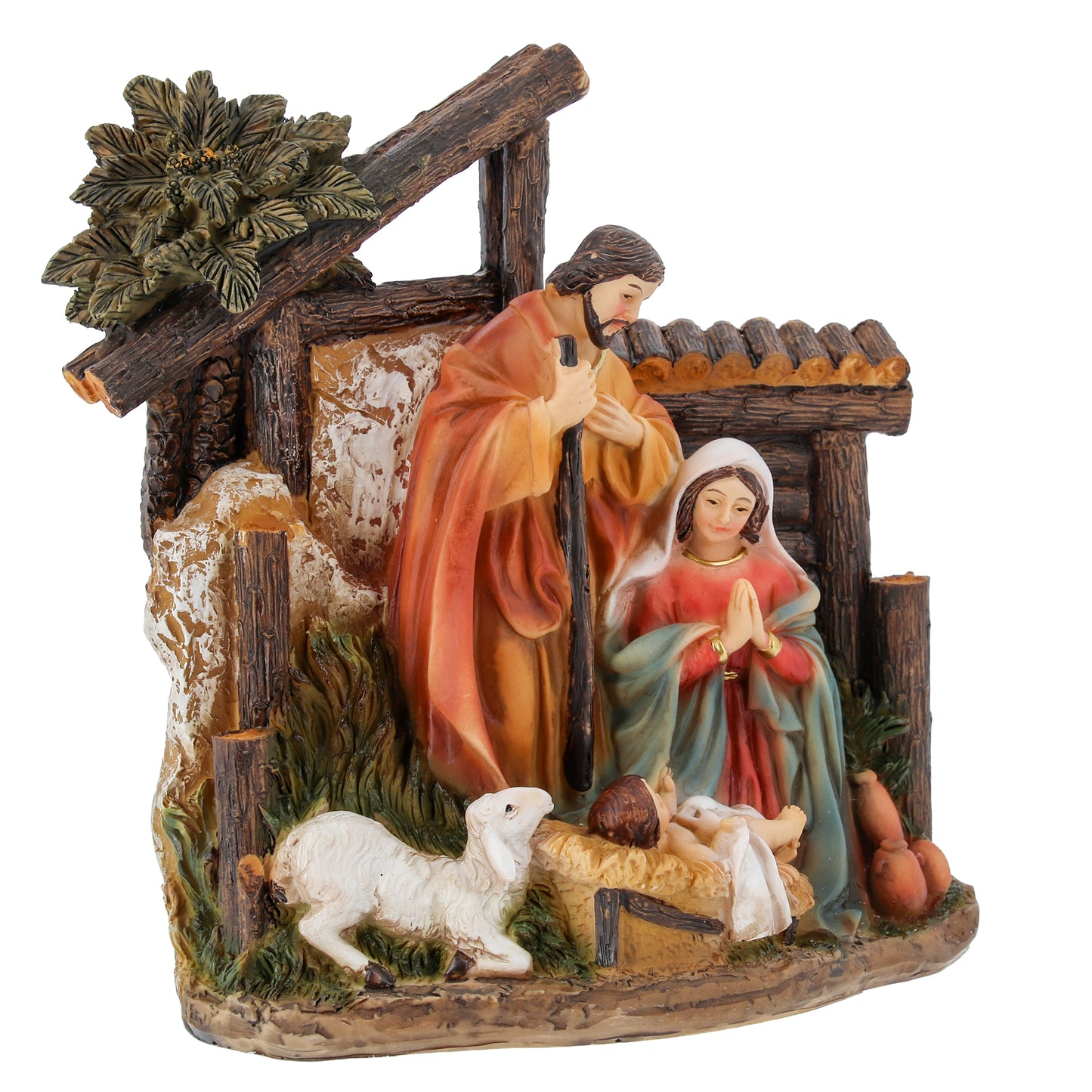 Presepe in resina dipinto a mano. Dimensioni 15x16 cm