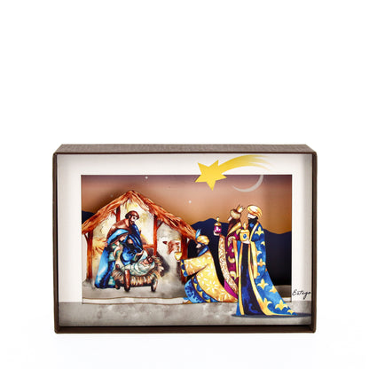 3D-Bild in einer Box, zum Aufstellen, Motiv Krippe 10x10 cm