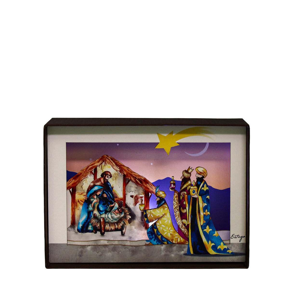 3D-Bild in einer Box, zum Aufstellen, Motiv Krippe 10x10 cm