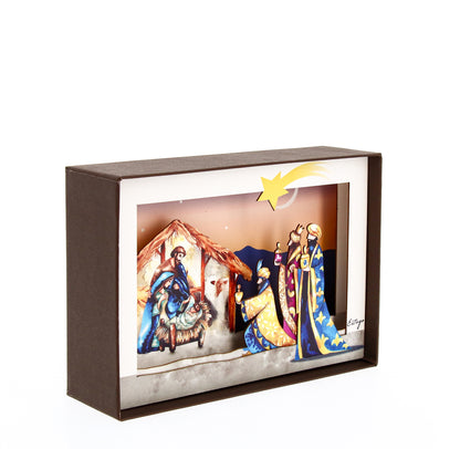 3D-Bild in einer Box, zum Aufstellen, Motiv Krippe 10x10 cm