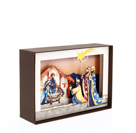 Cuadro 3D en caja, para colocar, con belén 10x10 cm