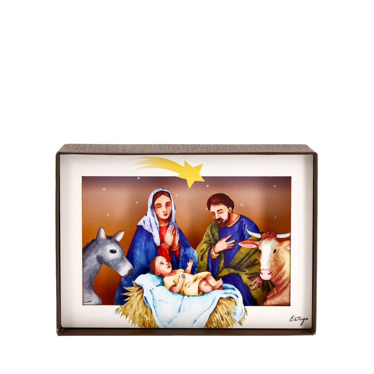 Quadro 3d in scatola, da appoggio, soggetto presepe 15x10 cm