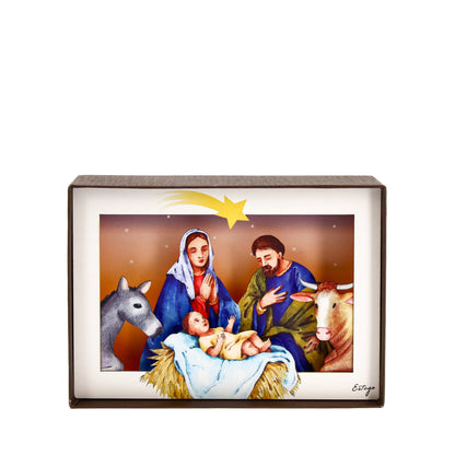 Quadro 3d in scatola, da appoggio, soggetto presepe 15x10 cm