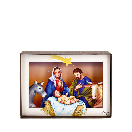 Quadro 3d in scatola, da appoggio, soggetto presepe 15x10 cm