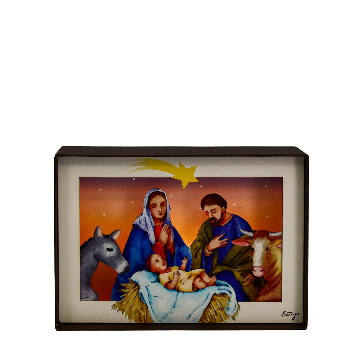 Quadro 3d in scatola, da appoggio, soggetto presepe 15x10 cm