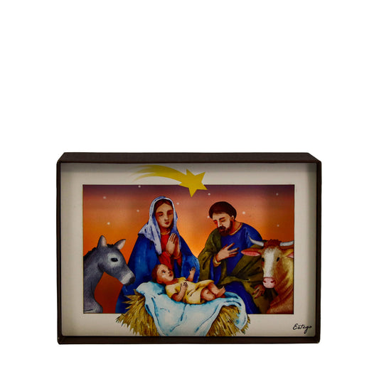 Quadro 3d in scatola, da appoggio, soggetto presepe 15x10 cm