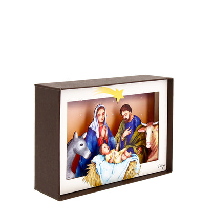 Quadro 3d in scatola, da appoggio, soggetto presepe 15x10 cm