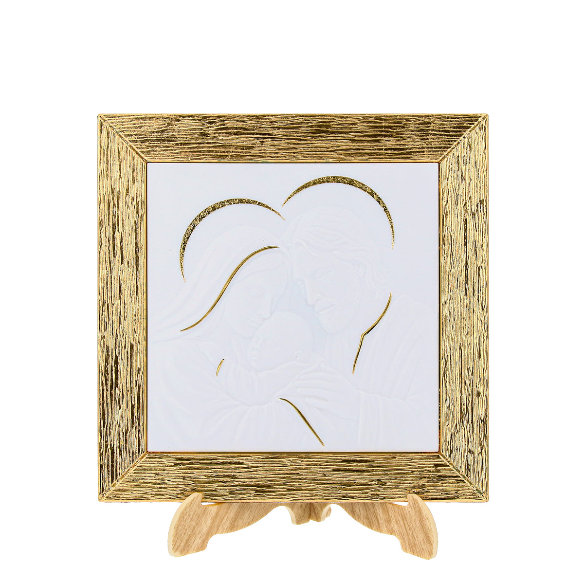 Quadro 20x20 cm com acabamento em folha de ouro, para pendurar ou pousar