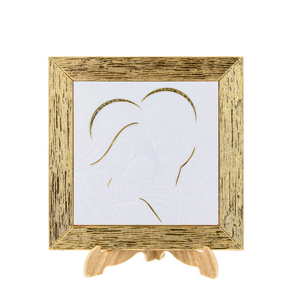 Quadro 20x20 cm com acabamento em folha de ouro, para pendurar ou pousar