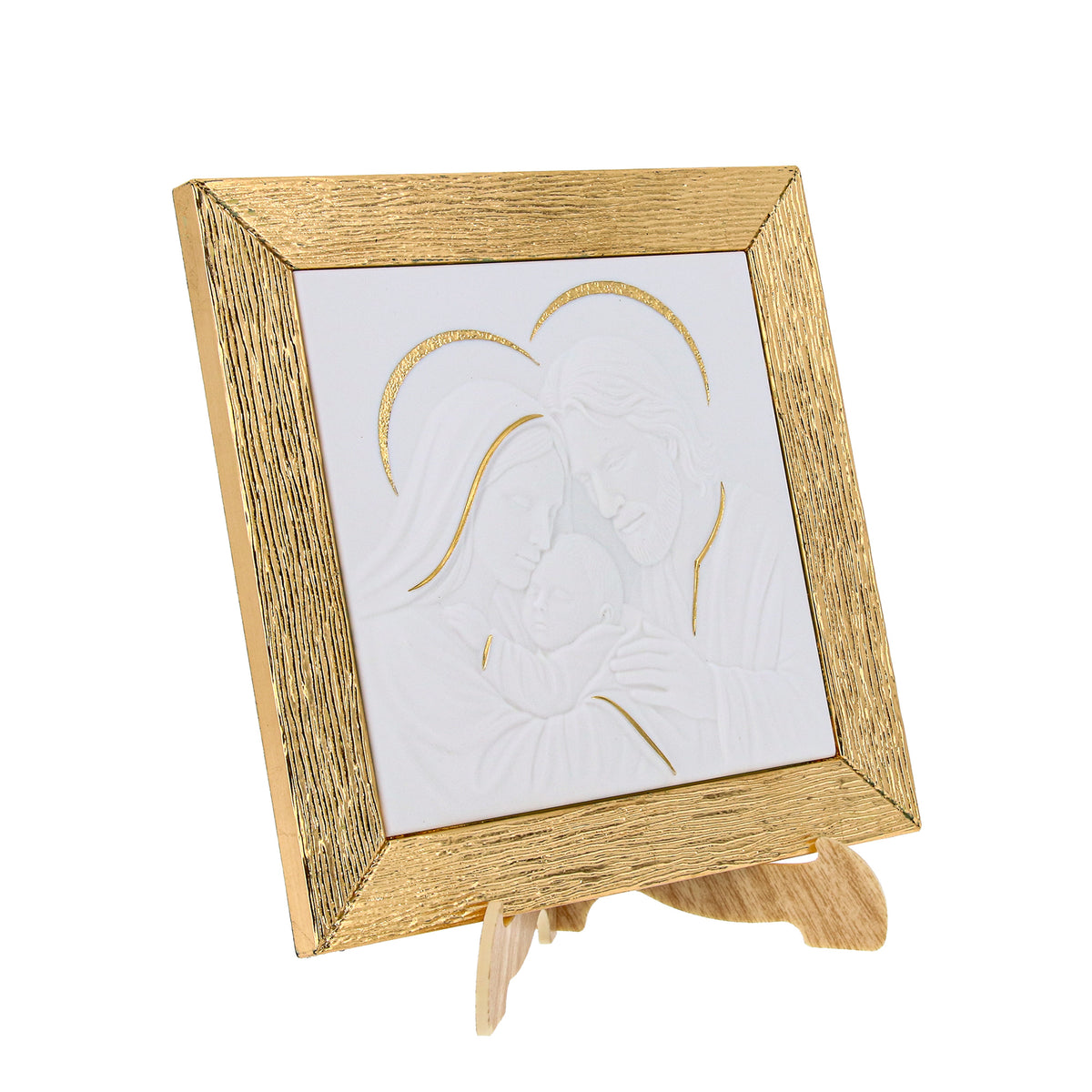 Quadro 20x20 cm com acabamento em folha de ouro, para pendurar ou pousar