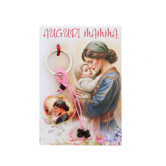 Portachiavi cuore e cordino colorato per mamma e papà. Lunghezza 11,5 cm
