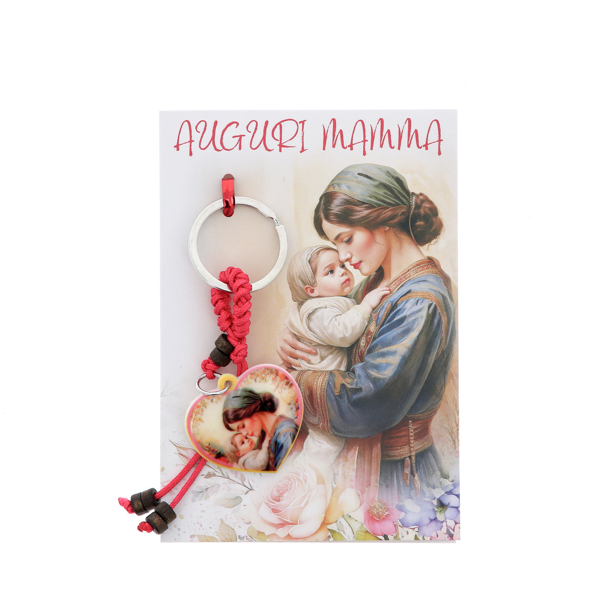Portachiavi cuore e cordino colorato per mamma e papà. Lunghezza 11,5 cm