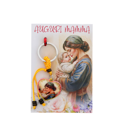 Portachiavi cuore e cordino colorato per mamma e papà. Lunghezza 11,5 cm
