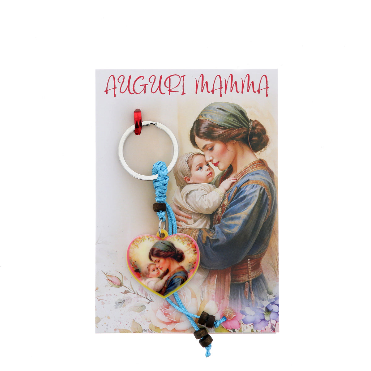 Portachiavi cuore e cordino colorato per mamma e papà. Lunghezza 11,5 cm