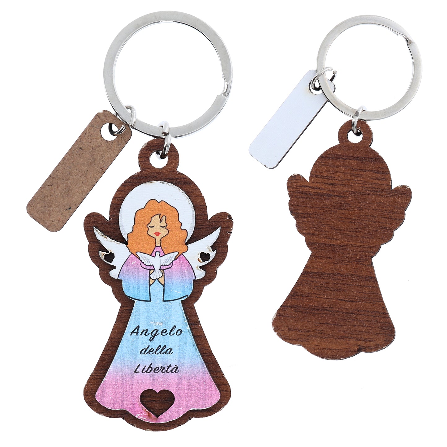 Portachiavi in legno Angelo. Altezza 9,5 cm
