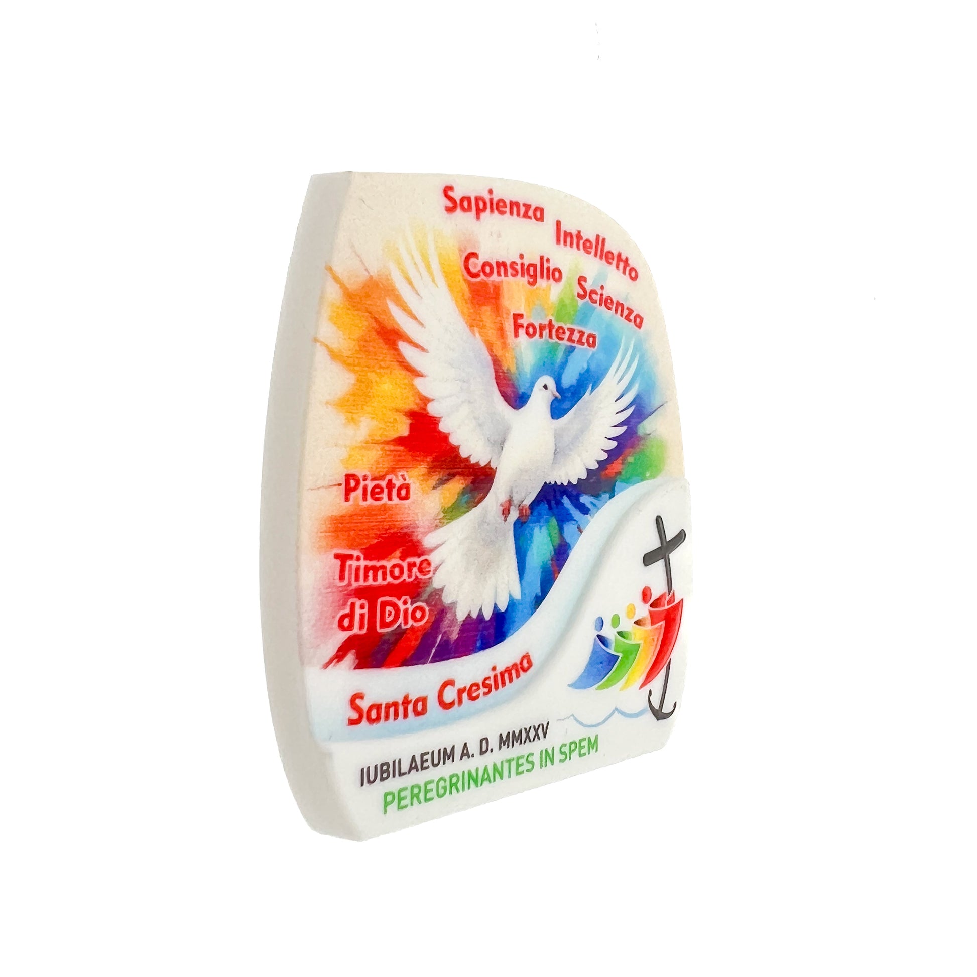 Magnete sagomato Sacramenti con logo Giubileo. Dimensioni 6,4x6,8 cm