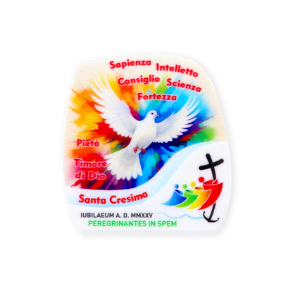Magnete sagomato Sacramenti con logo Giubileo. Dimensioni 6,4x6,8 cm