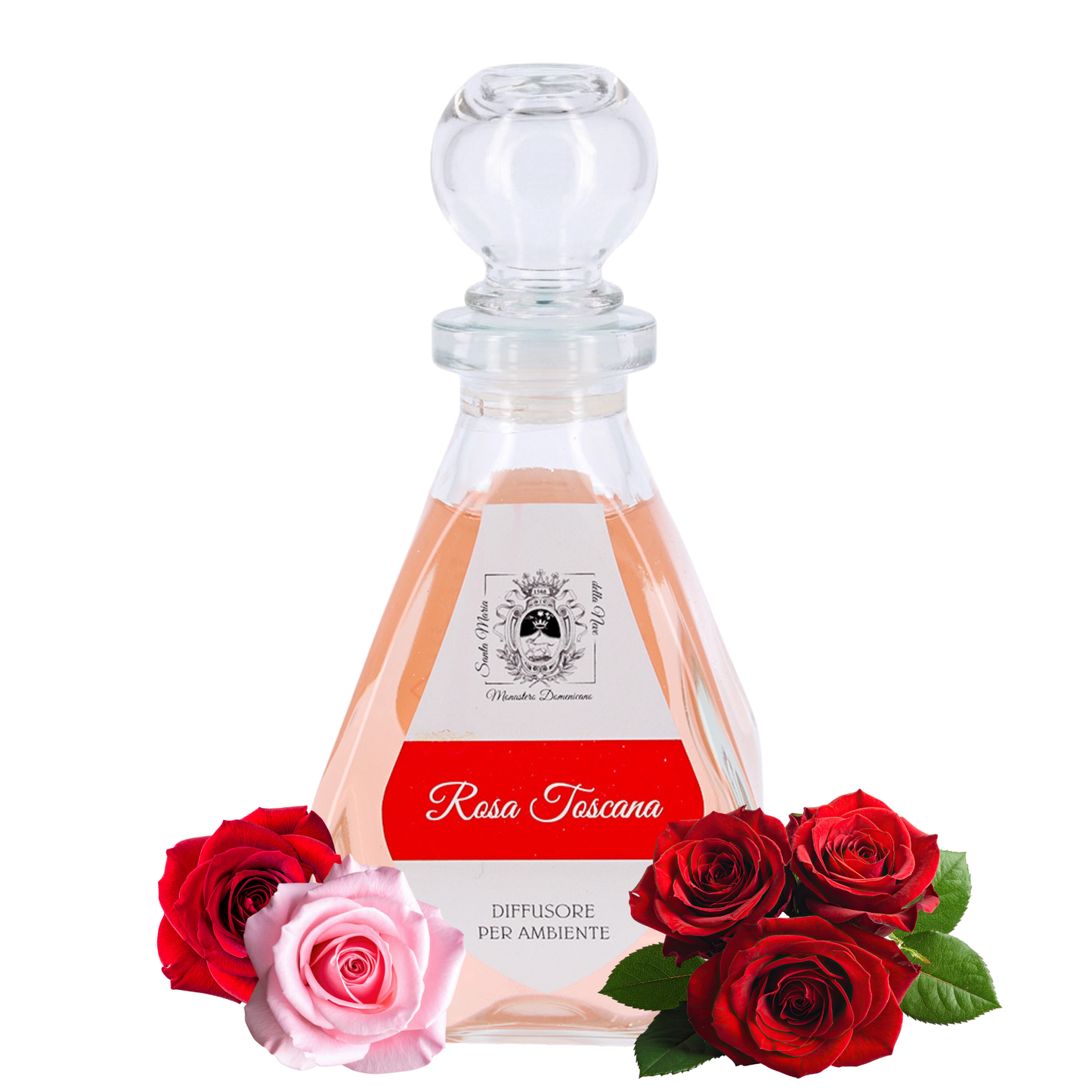 Diffusore per Ambienti, Rosa Toscana, con Bastoncini, Profumatore Casa. 250 ml