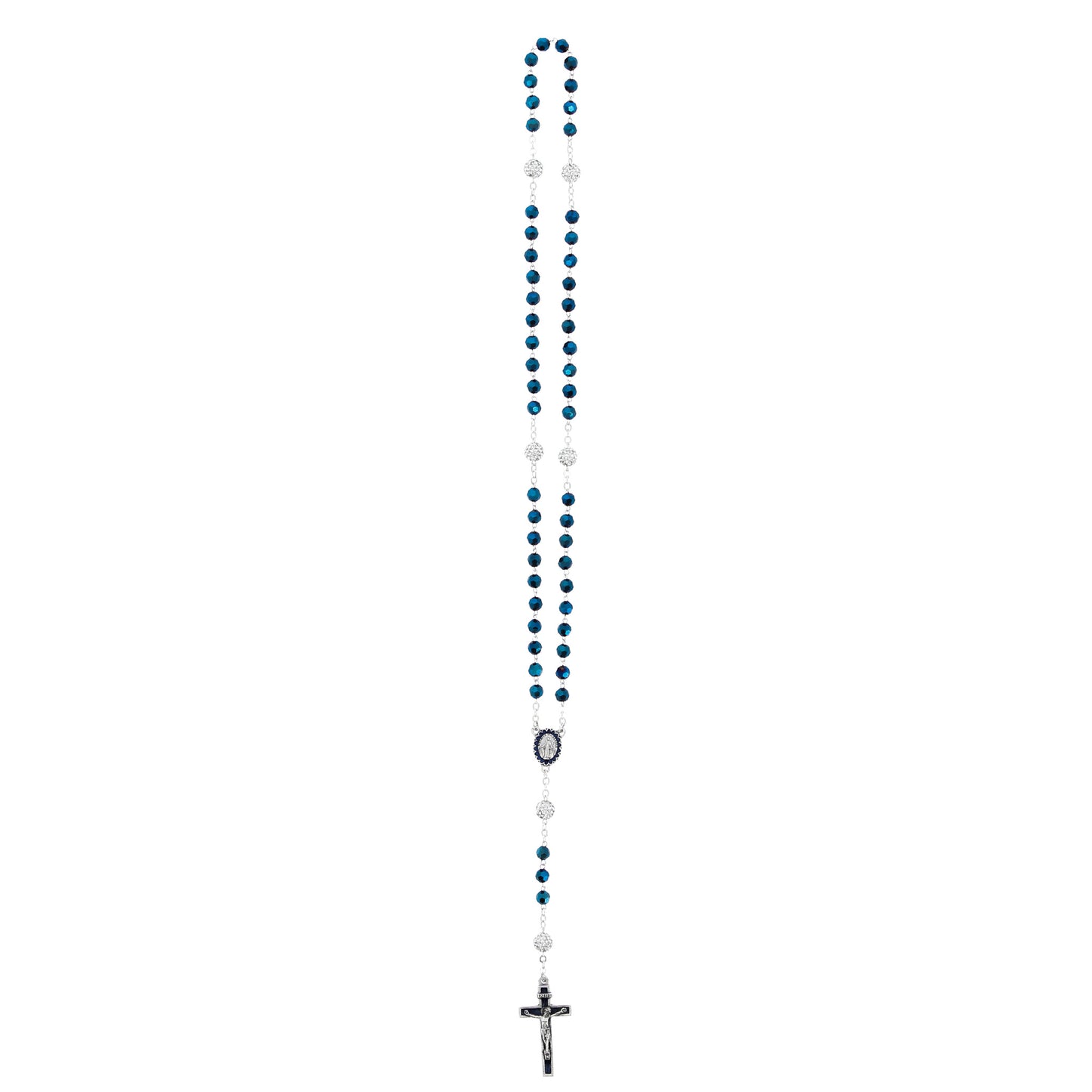 Rosario in Vetro Blu con Pater Punti Luce | Grani 6mm - 42cm