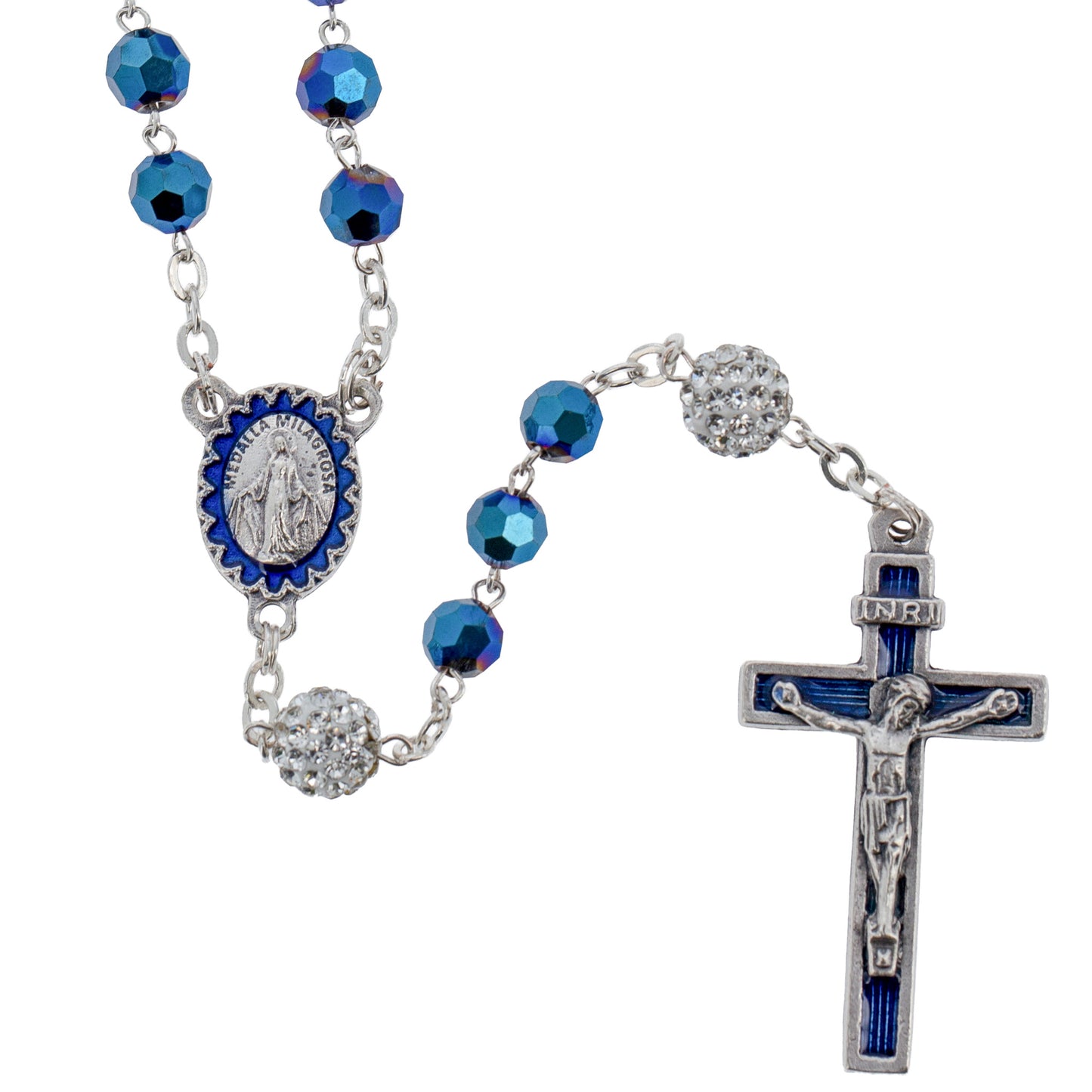 Rosario in Vetro Blu con Pater Punti Luce | Grani 6mm - 42cm