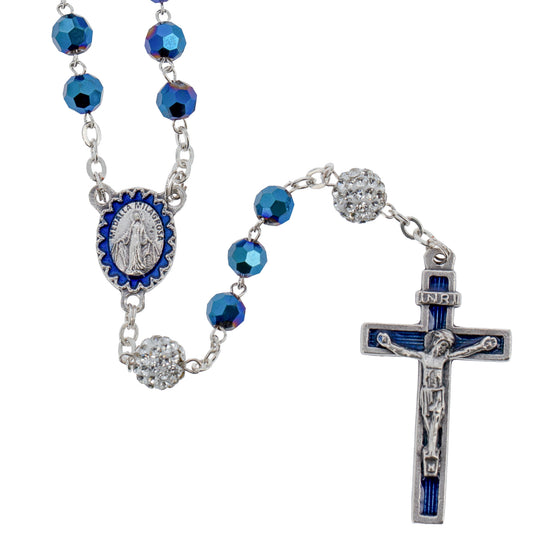 Rosario in Vetro Blu con Pater Punti Luce | Grani 6mm - 42cm