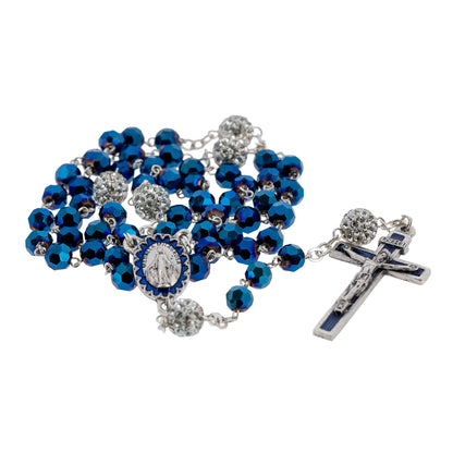 Rosario in Vetro Blu con Pater Punti Luce | Grani 6mm - 42cm