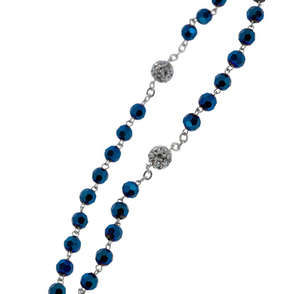 Rosario in Vetro Blu con Pater Punti Luce | Grani 6mm - 42cm