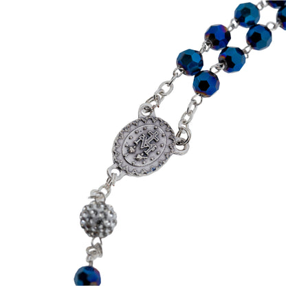 Rosario in Vetro Blu con Pater Punti Luce | Grani 6mm - 42cm
