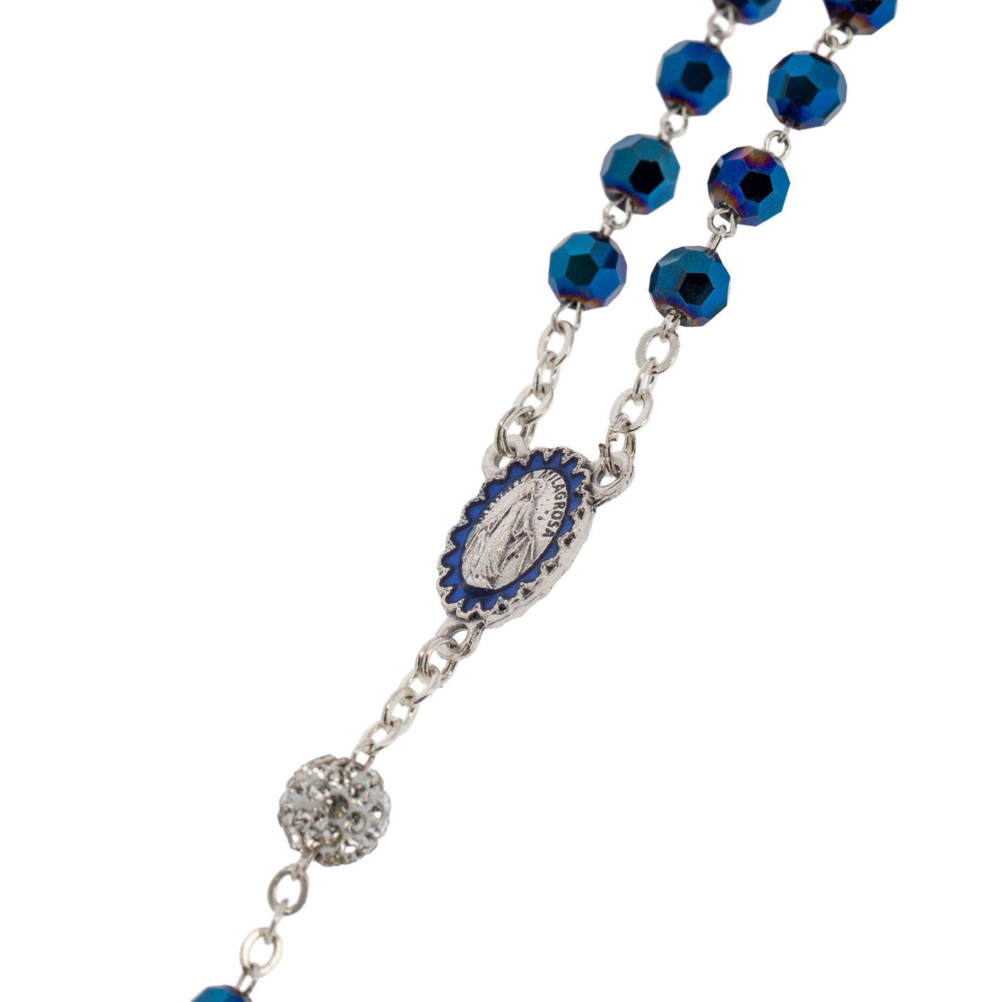 Rosario in Vetro Blu con Pater Punti Luce | Grani 6mm - 42cm
