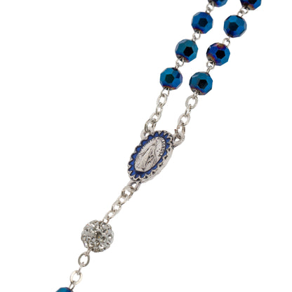 Rosario in Vetro Blu con Pater Punti Luce | Grani 6mm - 42cm