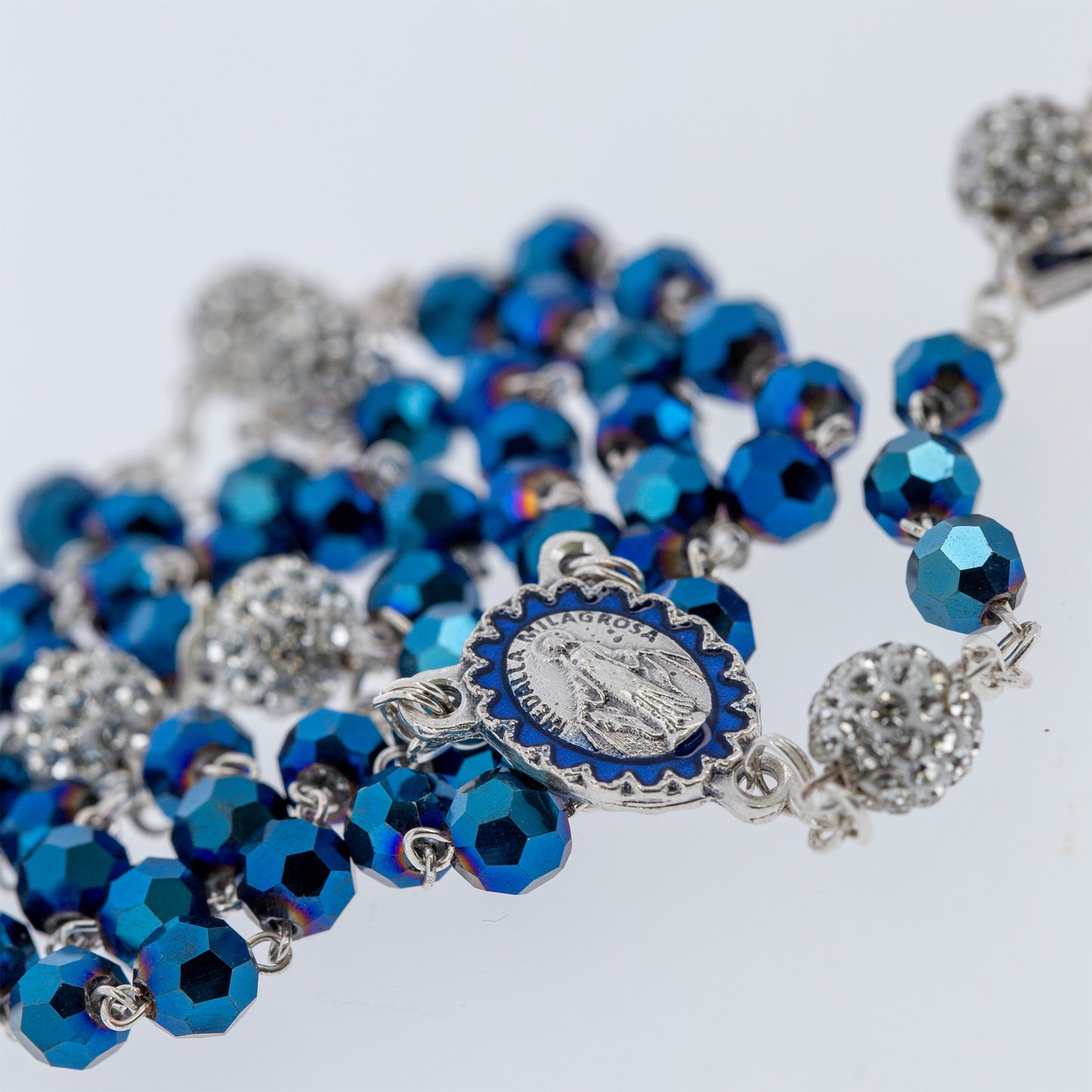 Rosario in Vetro Blu con Pater Punti Luce | Grani 6mm - 42cm