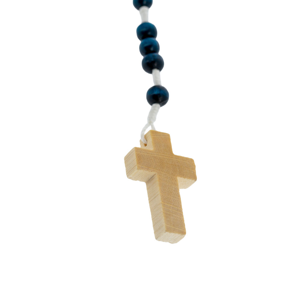 Corona del Rosario San Carlo Acutis in legno blu e corda con scritta