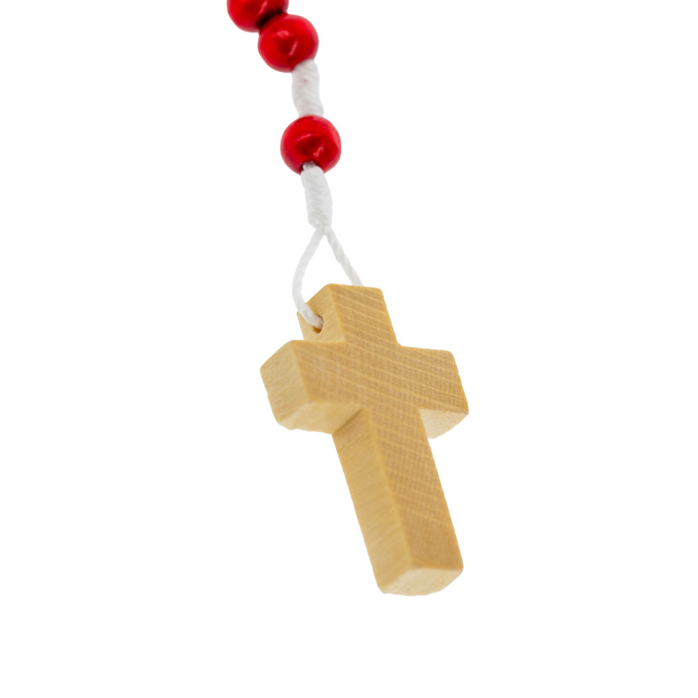 Corona del Rosario San Carlo Acutis in legno rosso e corda con scritta