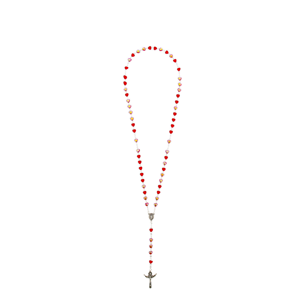 Rosenkranz mit herzförmigen Perlen 6 mm, changierendes Rot