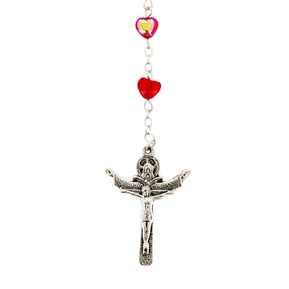 Rosenkranz mit herzförmigen Perlen 6 mm, changierendes Rot