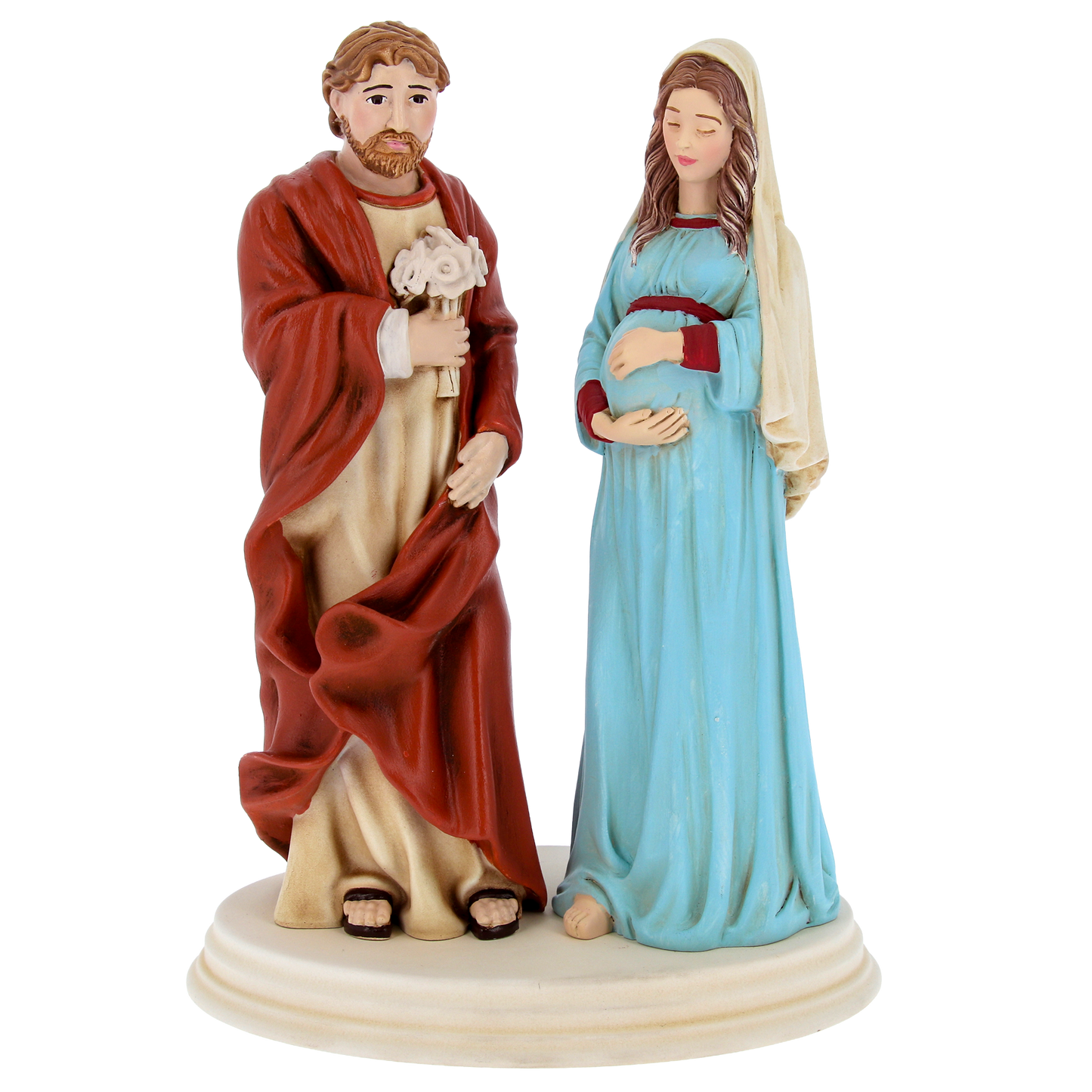 La Sacra Attesa. Madonna Gestante e S. Giuseppe protettore della Famiglia, in polvere di marmo.