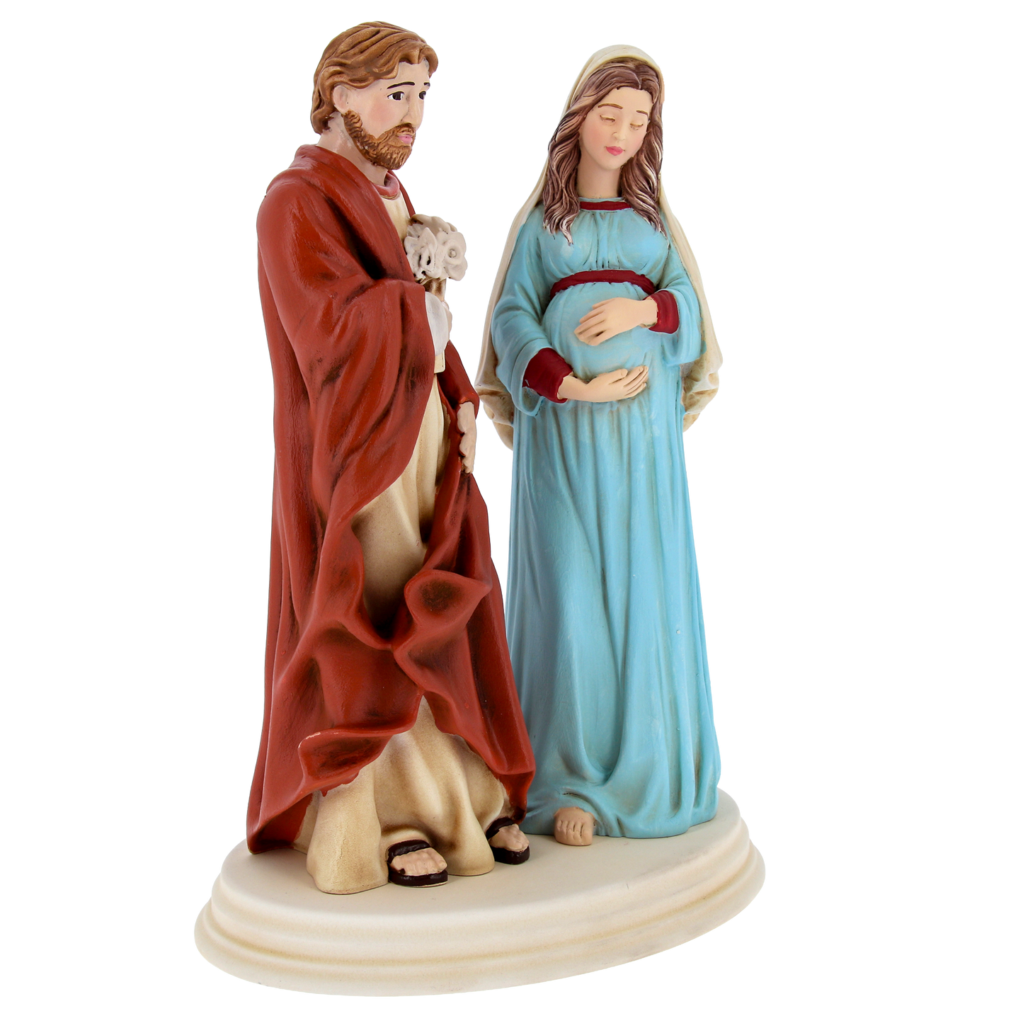 La Sacra Attesa. Madonna Gestante e S. Giuseppe protettore della Famiglia, in polvere di marmo.