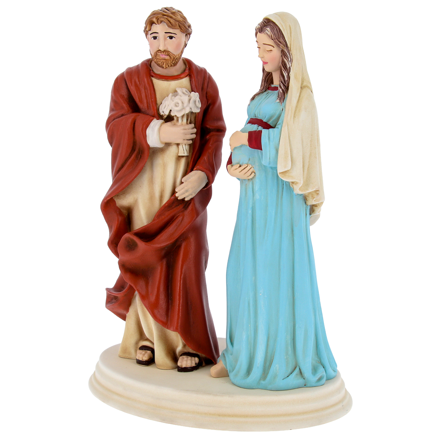 La Sacra Attesa. Madonna Gestante e S. Giuseppe protettore della Famiglia, in polvere di marmo.